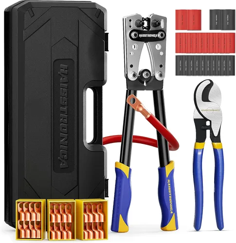 Miniatura 11 de haisstronica Kit de herramientas de engaste de cable de batería resistente, trinquete hexagonal de mango extendido para terminales de cobre