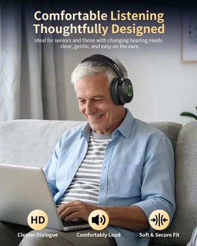 Miniatura 6 de Wantek Auriculares inalámbricos para ver televisión, auriculares inalámbricos para personas mayores con base de carga del transmisor, auriculares
