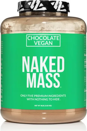 NAKED Vegan Mass - Ganador de peso vegano de chocolate - 1,280 calorías, sin OGM, sin soja ni gluten, sin ingredientes artificiales - 8 libras a