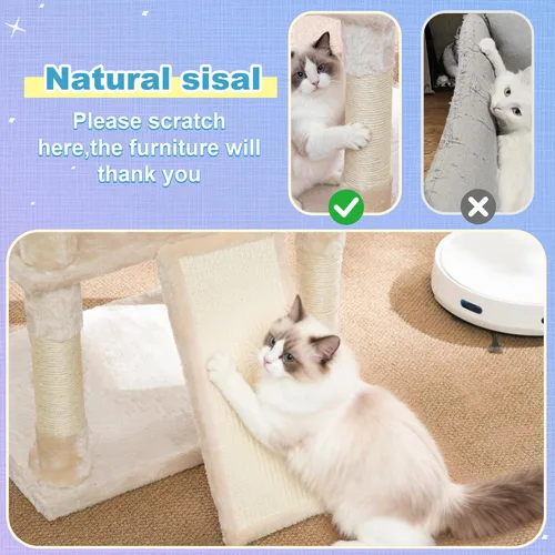 Miniatura 5 de Hey-brother Torre de árbol para gatos, postes rascadores con plataforma y cesta extra grande, condominio especial, 2 hamacas acogedoras, tabla