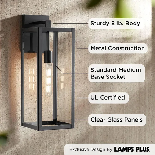 Miniatura 3 de John Timberland Titan - Lámpara de pared industrial moderna para exteriores, metal negro místico, 20 pulgadas, vidrio transparente, húmedo