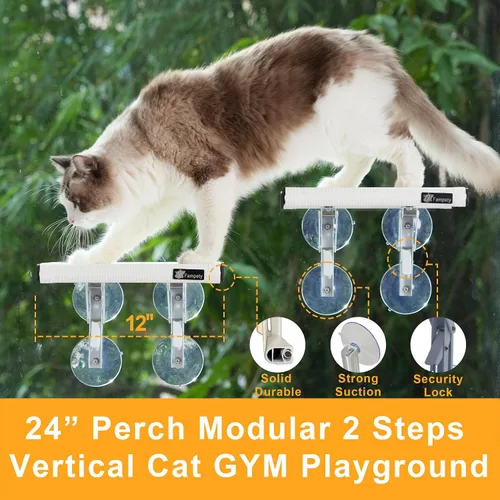 Miniatura 3 de Percha para ventana de gato XL de 24 pulgadas = 12 pulgadas Duo Pac Step=2 mini soportes para espacios estrechos, juego de gimnasio vertical