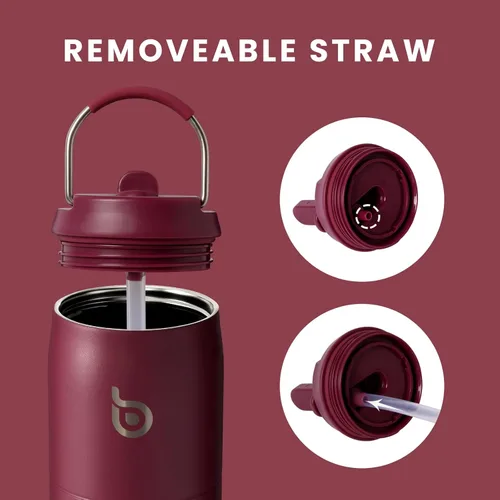 Miniatura 6 de BOTTLE BOTTLE Botella de agua de acero inoxidable con popote y tapa, taza aislada al vacío de 32 onzas, se mantiene fría y caliente, botellas de Rojo