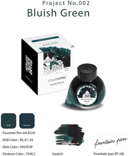 Miniatura 8 de Coloverse Project Ink No.002 - Tinta para pluma estilográfica (2.2 fl oz), color verde azulado