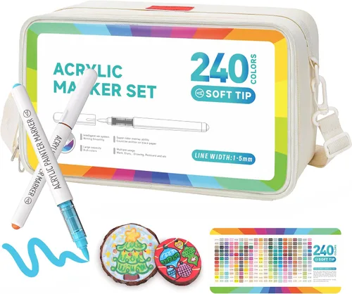 Ddaowanx Marcadores de pintura acrílica de 240 colores, juego de rotuladores de punta de pincel suave, bolígrafos de pintura acrílica para tela,