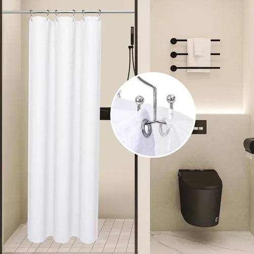 Miniatura 14 de LaCyan Cortina de ducha impermeable de punto gofre, juego de 3 piezas resistente de 258 GSM con forro transparente y 12 ganchos de acero inoxidable