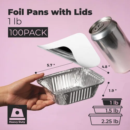 Miniatura 2 de Fit Meal Prep Paquete de 100 sartenes pequeñas de papel de aluminio de 1 libra con tapas, recipientes desechables para alimentos con tapas