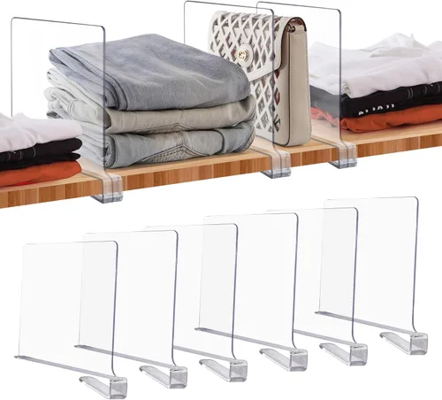 JOY DECOR Paquete de 6 Divisores de Estantes Acrílicos Transparentes para Organizador y Almacenamiento de Armarios, Separadores de Estantes