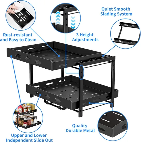 Miniatura 8 de BOIVSHI Organizador de especias para gabinete, estante de especias de armario de 2 niveles, estante vertical de especias extraíble de altura