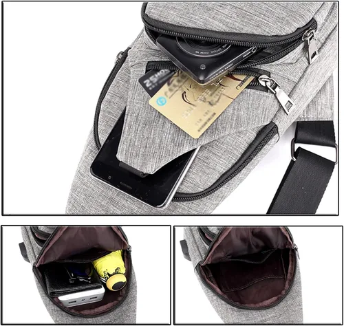 Miniatura 4 de Bolso bandolera para mujeres y hombres, mochila deportiva, bolsas de hombro, bolsa de viaje, senderismo, bolsa de pecho de moda con USB, C-gris