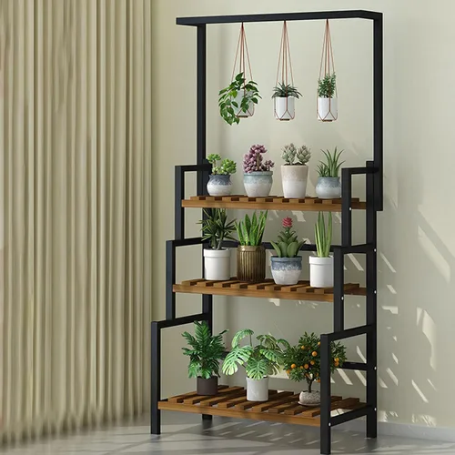 Miniatura 9 de Gdrasuya10 Soporte de 3 niveles para plantas colgantes, estantes de maceta de 68 pulgadas de alto, organizador de macetas, estante de metal