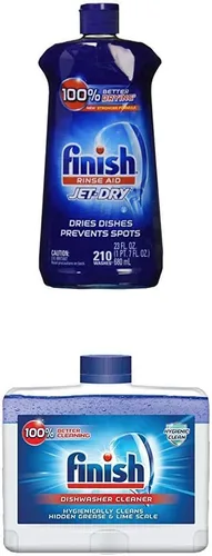 Finish Jet-Dry Rinse Aid, 23oz, Agente de enjuague para lavavajillas y agente de secado Limpiador de lavavajillas de doble acción: Combate la grasa