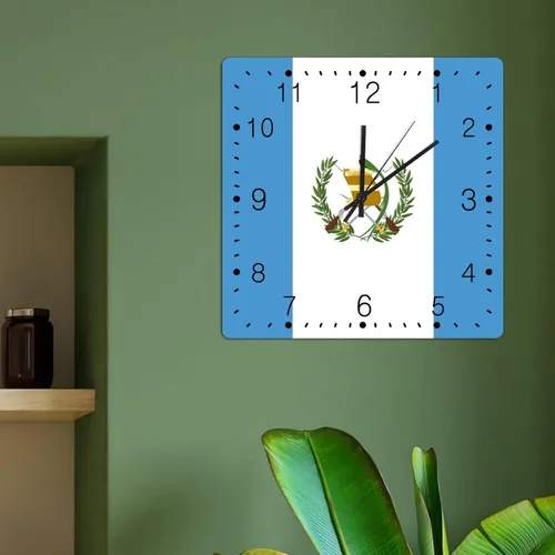Miniatura 4 de Reloj de pared decorativo de madera de Guatemala con bandera de Guatemala, reloj cuadrado silencioso con pilas para oficina, escuela, 15 pulgadas