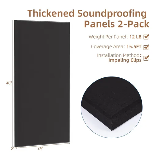 Miniatura 2 de FAHKNS Paneles de pared acústicos absorbentes de sonido: 48 "x24" x 2 "paneles de pared insonorizados de fibra de vidrio, paneles de aislamiento