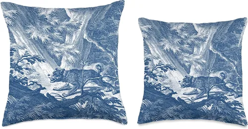 Miniatura 3 de French Country Classics Blue Toile de Jouy Forest Hunting Dog Scene - Almohada de 16 x 16 pulgadas, multicolor