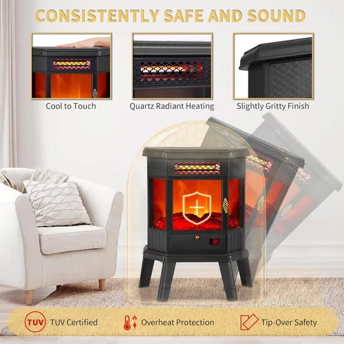 Miniatura 6 de Calentador de Chimenea Eléctrica de 22 pulgadas Chimenea Independiente Estufa Chimenea Infrarroja RealSmart con Efecto de Llama 3D, Control Remoto
