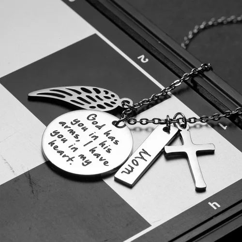 Miniatura 2 de JoycuFF Regalos conmemorativos, collar de condolencias por pérdida de papá, mamá, marido, recuerdo, joyería de alas de ángel, colgante de acero
