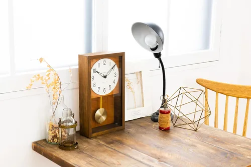 Miniatura 6 de Reloj de pared con péndulo, reloj de escritorio japonés hecho a mano con madera maciza de haya, roble y nogal, sin tictac, funciona