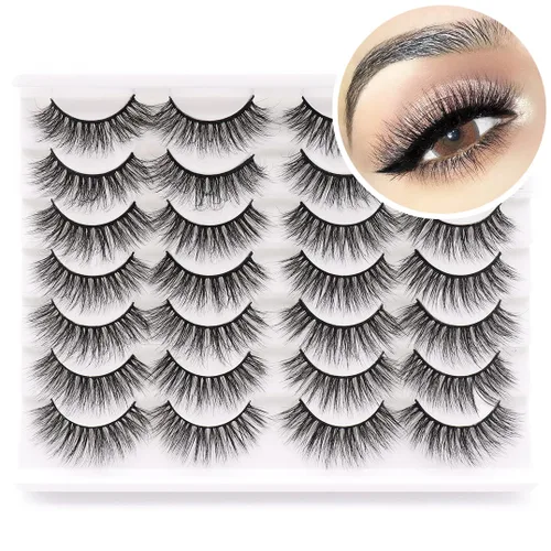 Miniatura 19 de Losha - Pestañas postizas de aspecto natural, paquete de pestañas postizas hechas a mano, pestañas de visón sintético, 14 pares de pestañas de ojo