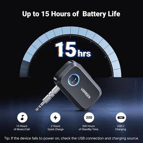 Miniatura 4 de UGREEN Adaptador Bluetooth 5.4 para automóvil, llamadas manos libres y cancelación de ruido, adaptador AUX a Bluetooth para automóvil, receptor