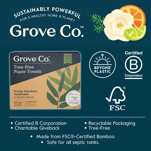 Miniatura 7 de Grove Co. Toallas de papel de bambú, sin árboles y toallas de papel de cocina sostenibles, fuertes y absorbentes, con hojas seleccionadas