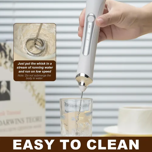 Miniatura 6 de Espumador de leche eléctrico de mano con 2 cabezas, batidor de espuma de café con USB recargable de 3 velocidades, licuadora de espuma para latte