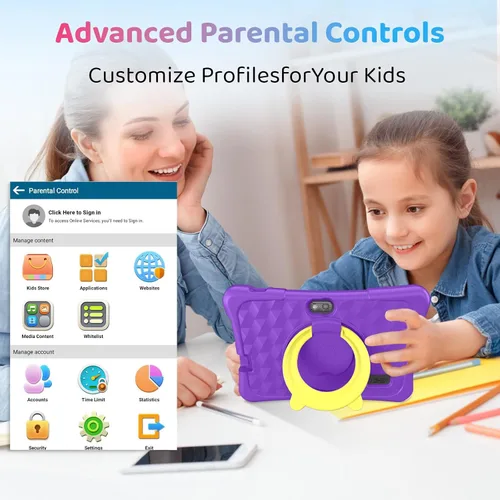 Miniatura 4 de aiprotablet Tableta para niños, tableta Android 15 de 7 pulgadas para niños, 8 GB+32 GB 1 TB expandir, tabletas de cuatro núcleos para niños Púrpura