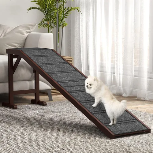 Rampa de madera para perros de 74 pulgadas, rampa plegable para mascotas con pendiente suave y alfombra de alta tracción para automóviles, camas,