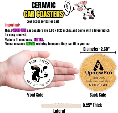 Miniatura 8 de Posavasos de vaca para coche para portavasos - 2 unidades, lindos accesorios de vaca para mujer con estampado de vaca, divertidos artículos de vacas