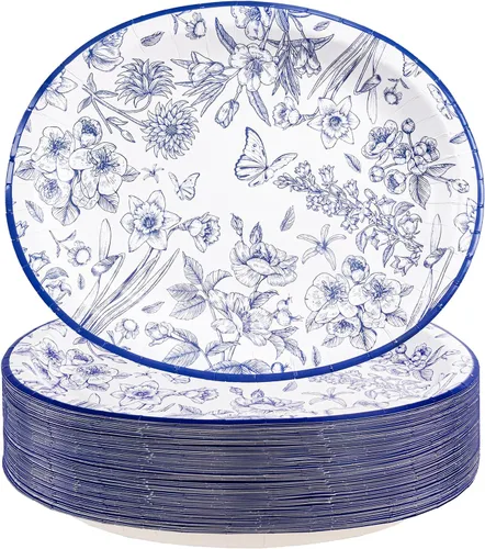 Miniatura 15 de WDF Paquete de 50 platos florales ovalados de papel, platos llanos desechables grandes de 10 x 12 pulgadas, platos desechables florales
