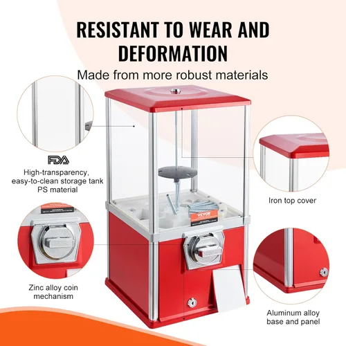 Miniatura 3 de VEVOR Máquina de chicle, Máquina expendedora casera de 21 pulgadas de altura, Dispensador de bolas hinchables PS, capacidad para 180 juguetes de Rojo
