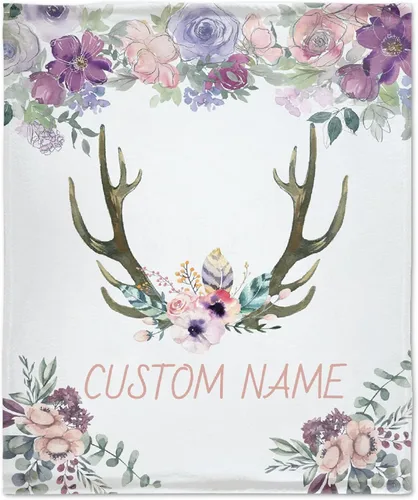 Miniatura 18 de Manta personalizada de elefante azul floral con nombre para niñas, manta con nombre personalizado para niños pequeños, regalos personalizados