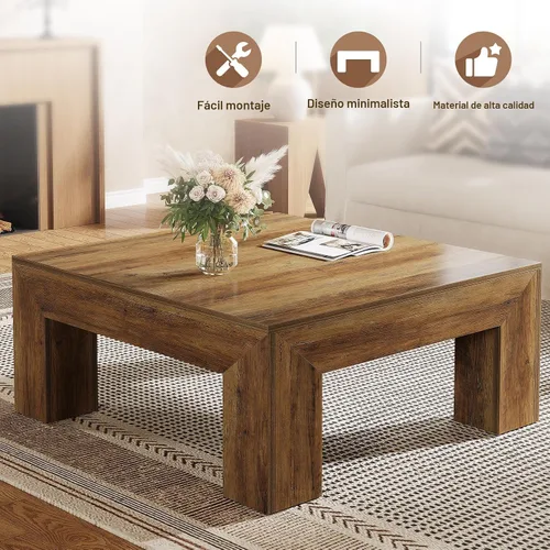 Miniatura 5 de Tribesigns Mesa auxiliar cuadrada de 39.4 pulgadas para sala de estar, mesa de cóctel central de decoración de granja con patas de madera