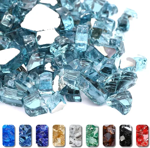 Miniatura 22 de GRISUN Vidrio de fuego azul océano Pacífico para hoguera, 10 libras 1/2 pulgada rocas de vidrio templado para chimenea natural o propano, seguro
