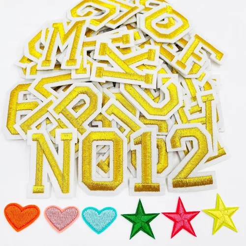 Miniatura 17 de Jongdari Parches para planchar con letras y números para ropa, parches de alfabeto bordado de 2" para chaqueta Letterman A-Z y apliques 0-9 para Rojo