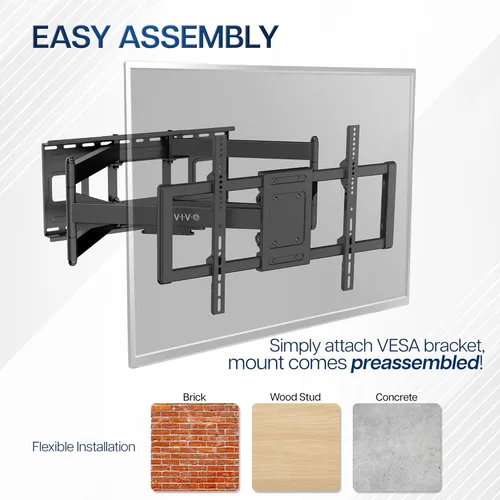 Miniatura 8 de VIVO MOUNT-VW085L soporte de pared articulado para TV de pantalla grande de 43 a 85 pulgadas, para pantallas LCD LED planas y curvas, brazo largo
