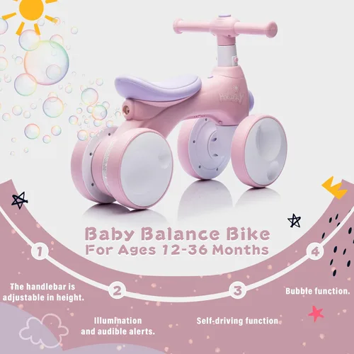Miniatura 2 de Bicicleta de equilibrio para bebés con máquina de burbujas para niños de 1 año, bicicleta de equilibrio para niños de 4 ruedas con fabricante de Rosa
