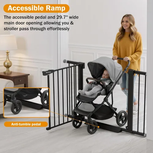 Miniatura 7 de Puerta de bebé para escaleras, puerta de perro con cierre automático de 29.7-43 pulgadas para puertas y pasillos, puerta para mascotas montada a