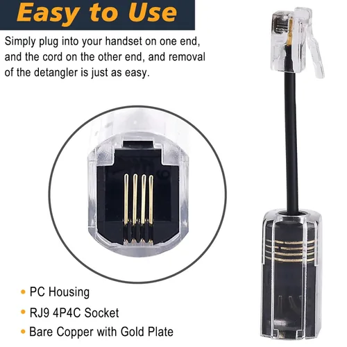 Miniatura 4 de 1 juego de cable desenredante para teléfono celular, 1 paquete de cable fijo giratorio de 360 grados/antienredos y 1 cable de teléfono de 7.5 pies
