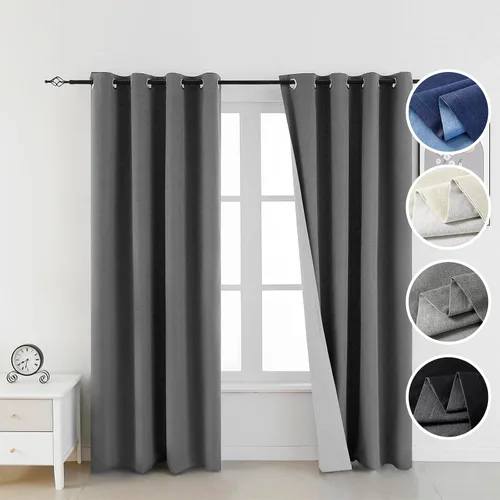 Miniatura 9 de Cortinas opacas 100% de lino negro para dormitorio, cortinas opacas para sala de estar, cortinas de oscurecimiento de habitación de doble capa