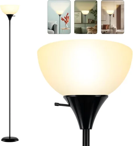 RISLG Lámpara de pie, lámpara de pie para dormitorio, pantalla blanca resistente a caídas, interruptor giratorio, lámpara de pie industrial para