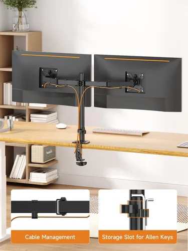 Miniatura 9 de Bracwiser Soporte de brazo de monitor doble totalmente ajustable para dos pantallas de 13-32 pulgadas, 22 libras para monitor de pantalla