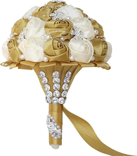 Miniatura 19 de Sharebeauty Ramo de novia de satén hecho a mano de 5.9 pulgadas, ramo de boda, ramo de flores artificiales, color azul claro + blanco W224
