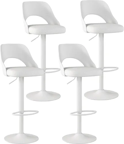 Miniatura 18 de HENGJIANYI Taburete de bar giratorio ajustable en altura con respaldo hueco, silla tapizada con base de metal negro, asiento negro