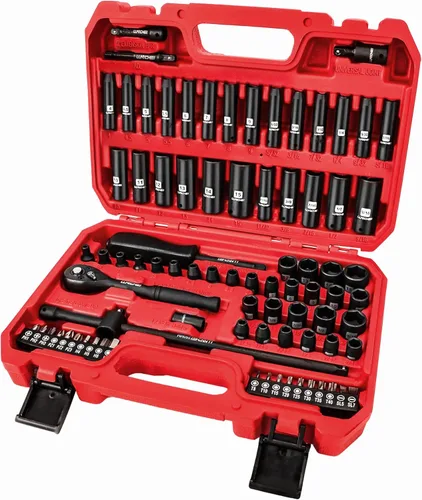 LLNDEI Juego de llaves de impacto de trinquete de 1/4 pulgada de 83 piezas, llave de trinquete de 72T, juego de herramientas mecánicas CR-V con