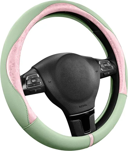 Miniatura 17 de PIC AUTO Funda para volante, diseño de retazos de cuero estampado negro, ajuste universal de 14.5 a 15.5 pulgadas, antideslizante, sin olor, piel