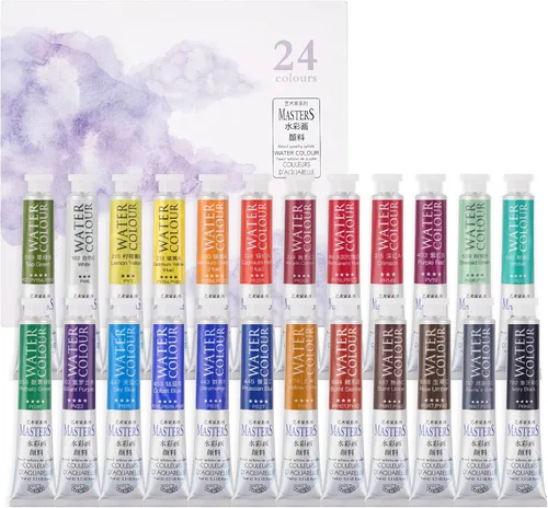 Miniatura 9 de LIGHTWISH Juego de tubos de pintura de acuarela profesional grado artista, 0.3 fl oz, 24 colores vivos, pintura de colores de agua no tóxica prémium