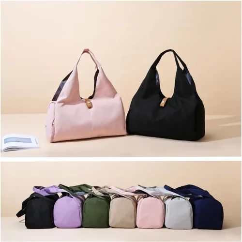 Miniatura 5 de Pequeña bolsa de gimnasio para mujer con compartimento para zapatos y bolsillo húmedo, bolsa de lona de viaje deportiva, bolsa de gimnasio de yoga