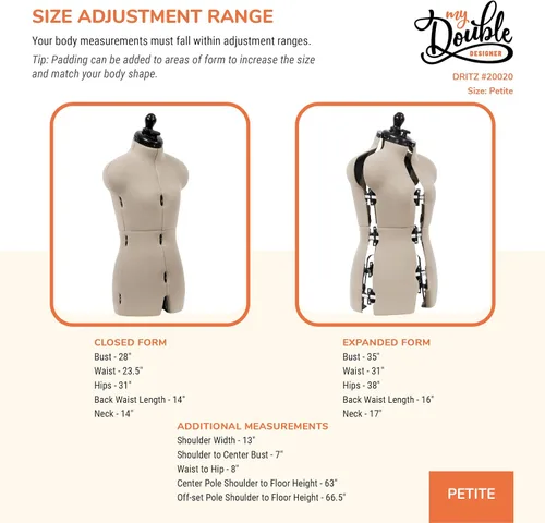 Miniatura 3 de Dritz My Double Designer - Maniquí de costura ajustable de talla pequeña de EE. UU. 0-6, maniquí de ropa femenina para coser, ajustar y drapear