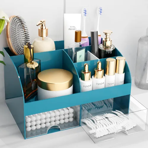 Miniatura 10 de Organizador de maquillaje con cajones, almacenamiento de cosméticos para tocador y encimera de baño, soporte de belleza para lápiz labial y brochas